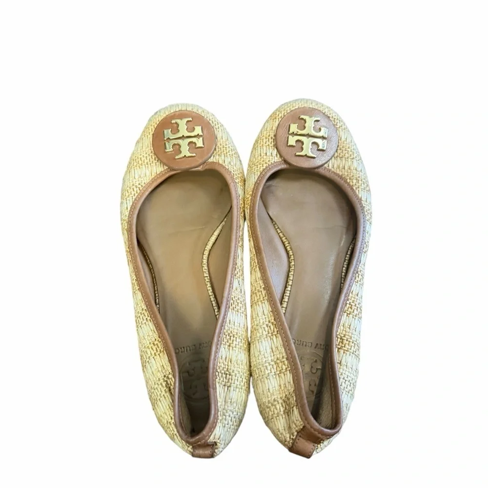 Tory Burch Reva Raffia Ballet Fats Brown